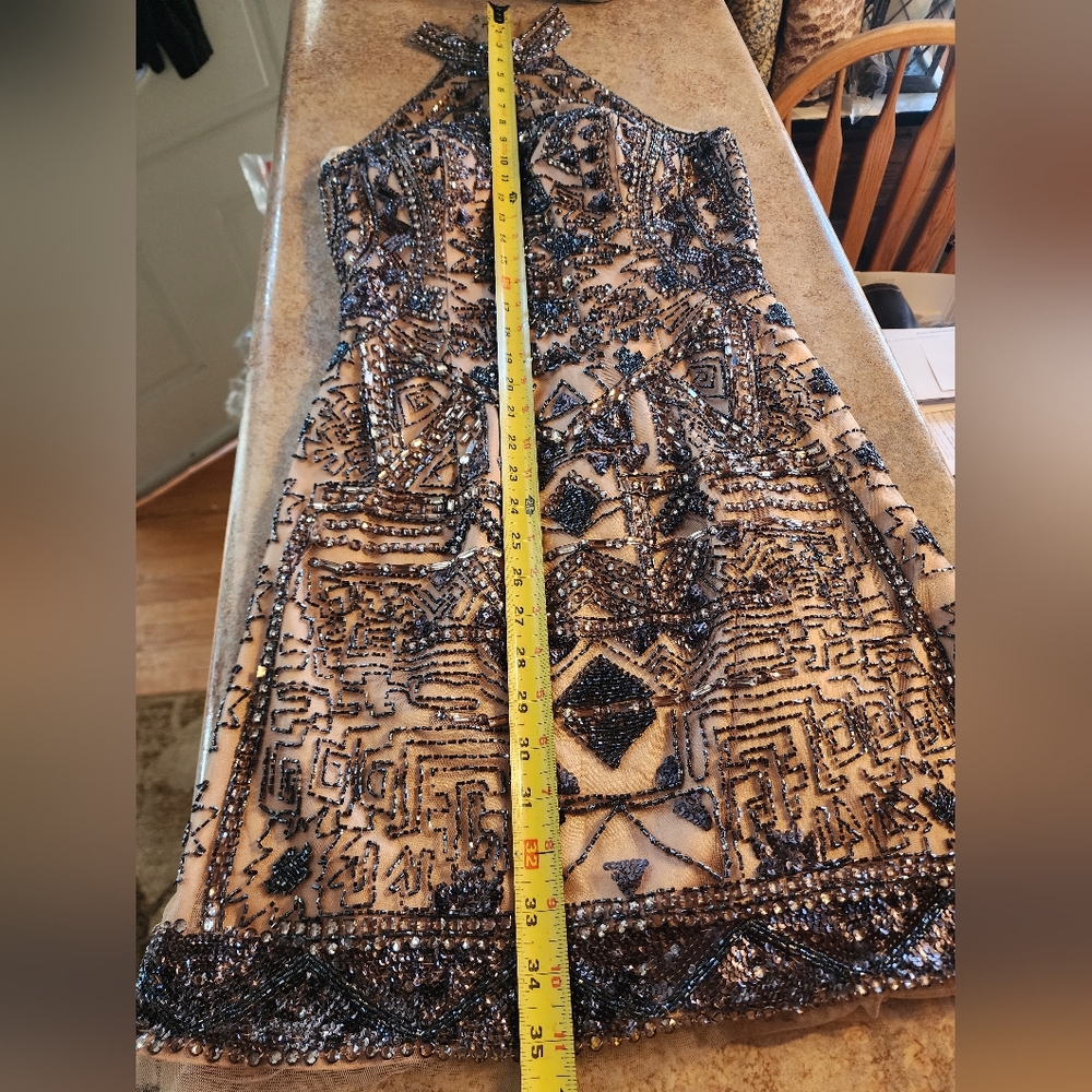 Sherri Hill Nude and Black Beaded Halter Prom Dress - Picture 8 of 16